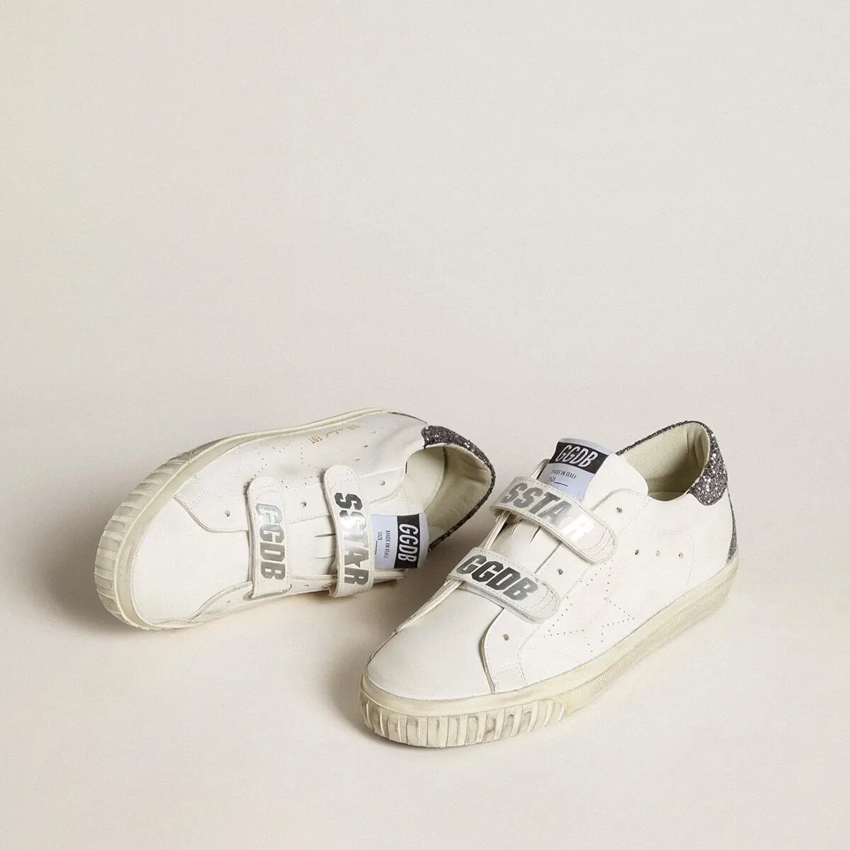 Golden Goose Bio-Based Old School Sneaker With Perforated Star And Glitter Heel Tab Golden Goose Bio-Based Old School Sneaker With Perforated Star And Glitter Heel Tab
