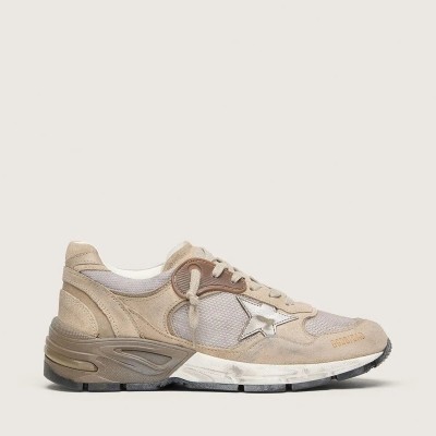 Golden Goose Dad-Star Sneaker In Beige Mesh And Suede With Silver Leather Star Golden Goose Dad-Star Sneaker In Beige Mesh And Suede With Silver Leather Star