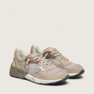 Golden Goose Dad-Star Sneaker In Beige Mesh And Suede With Silver Leather Star Golden Goose Dad-Star Sneaker In Beige Mesh And Suede With Silver Leather Star