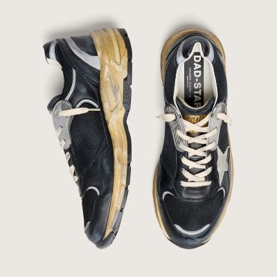 Golden Goose Dad-Star Sneaker In Black And Silver Mesh And Nappa With Ice-Gray Star Golden Goose Dad-Star Sneaker In Black And Silver Mesh And Nappa With Ice-Gray Star