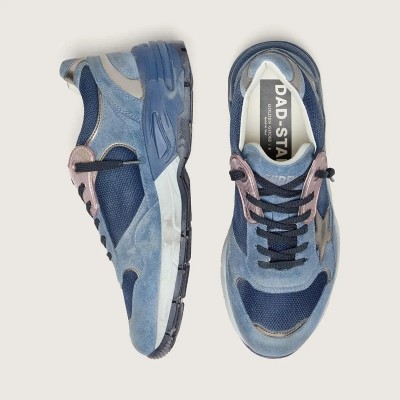 Golden Goose Dad-Star Sneaker In Denim-Blue Suede With Silver Leather Star Golden Goose Dad-Star Sneaker In Denim-Blue Suede With Silver Leather Star