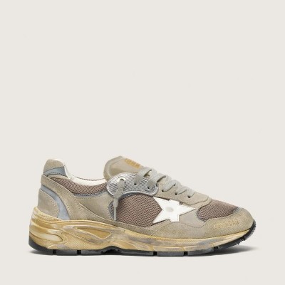 Golden Goose Dad-Star Sneaker In Dove-Gray Suede And Silver Mesh With White Leather Star And Suede Heel Tab Golden Goose Dad-Star Sneaker In Dove-Gray Suede And Silver Mesh With White Leather Star And Suede Heel Tab