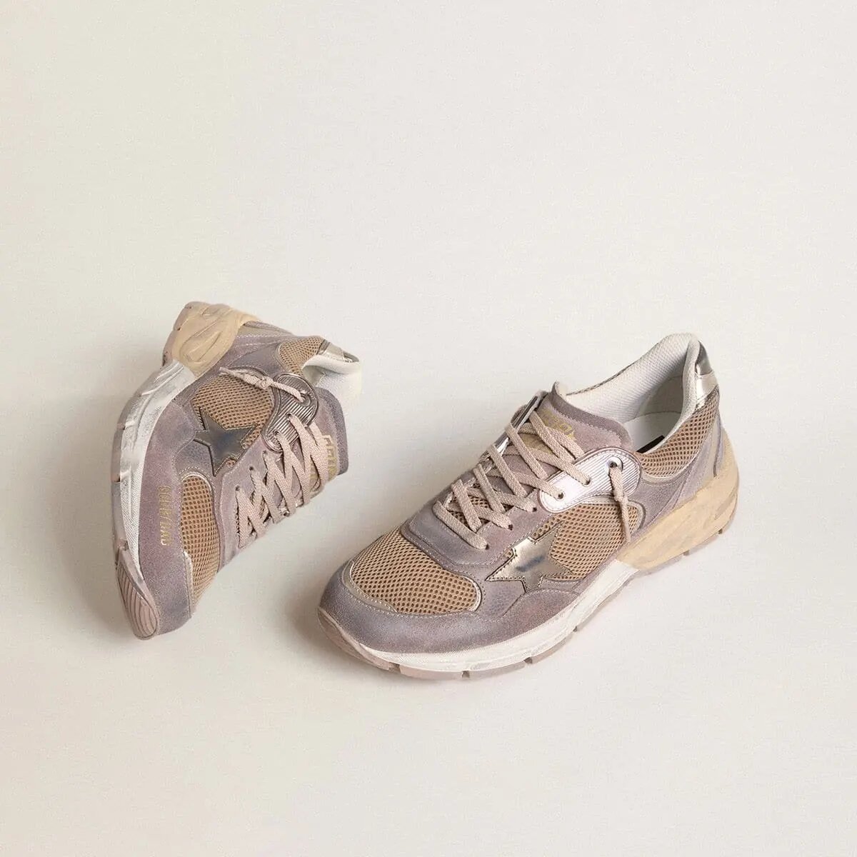 Golden Goose Dad-Star Sneaker In Lilac Suede And Mesh With Laminated Leather Star And Heel Tab Golden Goose Dad-Star Sneaker In Lilac Suede And Mesh With Laminated Leather Star And Heel Tab
