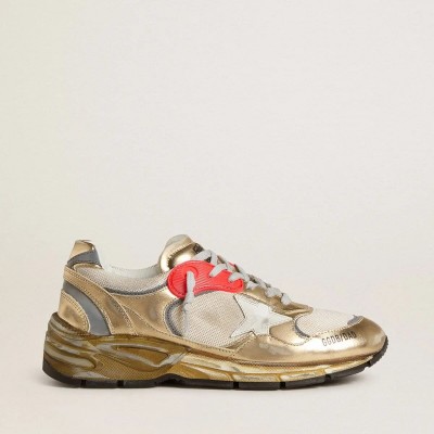 Golden Goose Dad-Star Sneaker In Mesh And Gold Foiled Leather With White Leather Star Golden Goose Dad-Star Sneaker In Mesh And Gold Foiled Leather With White Leather Star