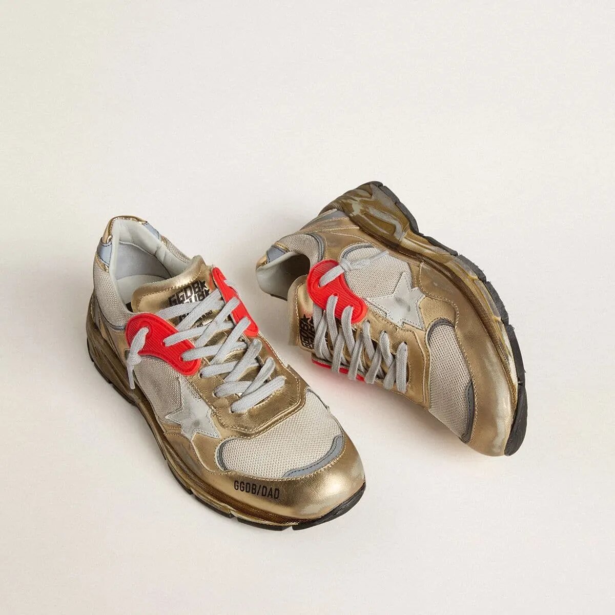Golden Goose Dad-Star Sneaker In Mesh And Gold Foiled Leather With White Leather Star Golden Goose Dad-Star Sneaker In Mesh And Gold Foiled Leather With White Leather Star