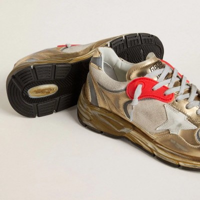 Golden Goose Dad-Star Sneaker In Mesh And Gold Foiled Leather With White Leather Star Golden Goose Dad-Star Sneaker In Mesh And Gold Foiled Leather With White Leather Star