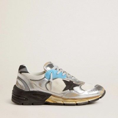 Golden Goose Dad-Star Sneaker In Mesh And Silver Foiled Leather With Black Suede Star Golden Goose Dad-Star Sneaker In Mesh And Silver Foiled Leather With Black Suede Star