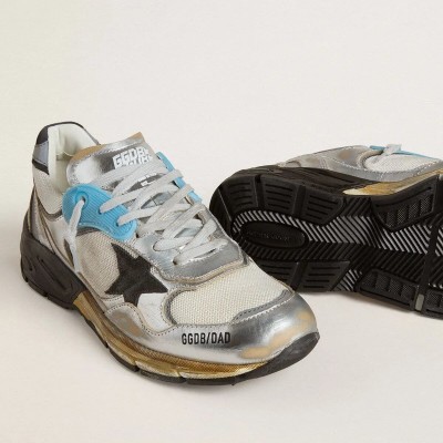 Golden Goose Dad-Star Sneaker In Mesh And Silver Foiled Leather With Black Suede Star Golden Goose Dad-Star Sneaker In Mesh And Silver Foiled Leather With Black Suede Star