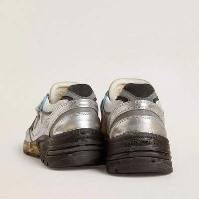 Golden Goose Dad-Star Sneaker In Mesh And Silver Foiled Leather With Black Suede Star Golden Goose Dad-Star Sneaker In Mesh And Silver Foiled Leather With Black Suede Star