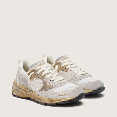 Golden Goose Dad-Star Sneaker In Mesh And White Suede With Gold Foiled Star Golden Goose Dad-Star Sneaker In Mesh And White Suede With Gold Foiled Star