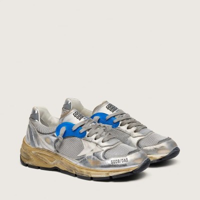 Golden Goose Dad-Star Sneaker In Silver Laminated Leather And Mesh With White Leather Star And Silver Heel Tab Golden Goose Dad-Star Sneaker In Silver Laminated Leather And Mesh With White Leather Star And Silver Heel Tab