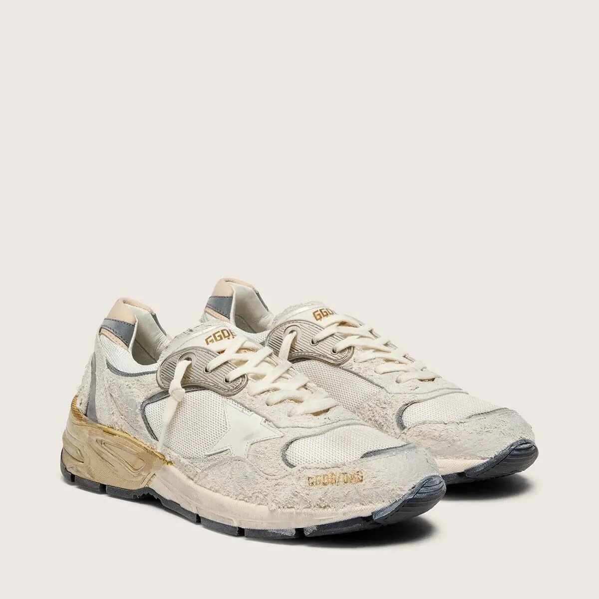 Golden Goose Dad-Star Sneaker In Suede And Mesh With White Leather Star And Beige Leather Heel Tab Golden Goose Dad-Star Sneaker In Suede And Mesh With White Leather Star And Beige Leather Heel Tab