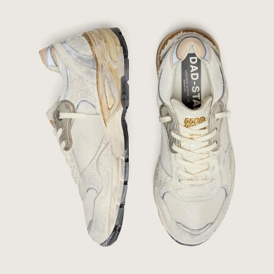 Golden Goose Dad-Star Sneaker In Suede And Mesh With White Leather Star And Beige Leather Heel Tab Golden Goose Dad-Star Sneaker In Suede And Mesh With White Leather Star And Beige Leather Heel Tab