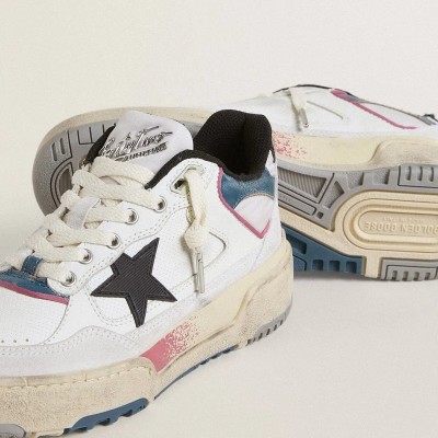 Golden Goose Forty2 Sneaker With Black Star And Silver Foiled Leather Heel Tab Golden Goose Forty2 Sneaker With Black Star And Silver Foiled Leather Heel Tab
