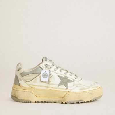 Golden Goose Forty2 Sneaker In White Leather With Laces With Swarovski Crystals And Gray Tpu Star Golden Goose Forty2 Sneaker In White Leather With Laces With Swarovski Crystals And Gray Tpu Star