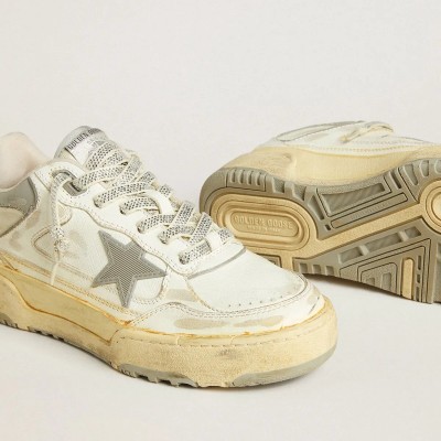 Golden Goose Forty2 Sneaker In White Leather With Laces With Swarovski Crystals And Gray Tpu Star Golden Goose Forty2 Sneaker In White Leather With Laces With Swarovski Crystals And Gray Tpu Star