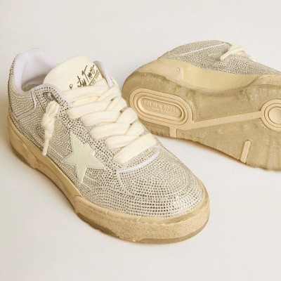Golden Goose Forty2 Sneaker In White Leather And Swarovski Crystals With White Star Golden Goose Forty2 Sneaker In White Leather And Swarovski Crystals With White Star