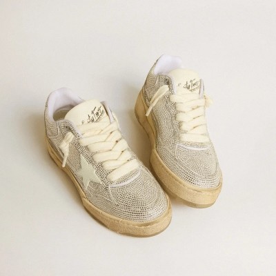 Golden Goose Forty2 Sneaker In White Leather And Swarovski Crystals With White Star