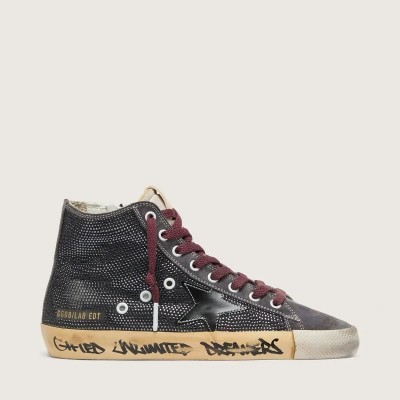 Golden Goose Francy Lab Sneaker In Black Suede With Black Star And Black Swarovski Golden Goose Francy Lab Sneaker In Black Suede With Black Star And Black Swarovski