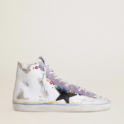 Golden Goose Francy Penstar Lab Sneaker With Black Leather Star And Multicolor Studs Golden Goose Francy Penstar Lab Sneaker With Black Leather Star And Multicolor Studs