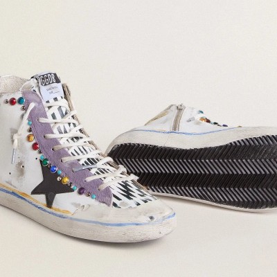 Golden Goose Francy Penstar Lab Sneaker With Black Leather Star And Multicolor Studs Golden Goose Francy Penstar Lab Sneaker With Black Leather Star And Multicolor Studs
