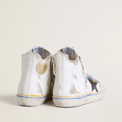Golden Goose Francy Penstar Lab Sneaker With Black Leather Star And Multicolor Studs Golden Goose Francy Penstar Lab Sneaker With Black Leather Star And Multicolor Studs