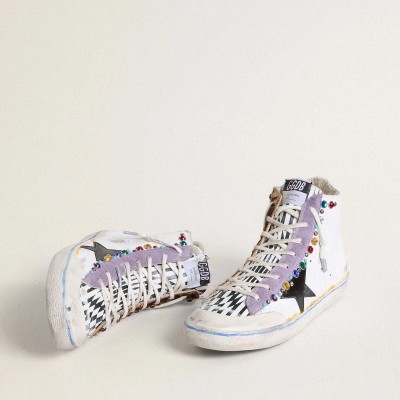 Golden Goose Francy Penstar Lab Sneaker With Black Leather Star And Multicolor Studs