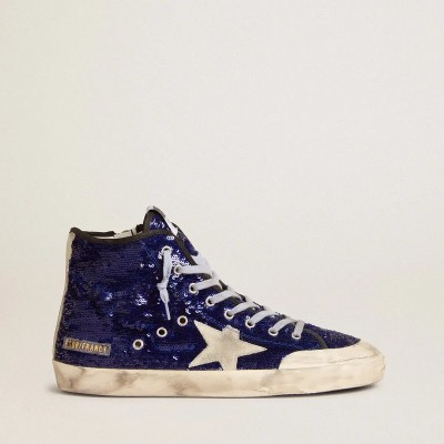 Golden Goose Francy Penstar Sneaker In Bright Blue Sequins With Ice-Gray Suede Star Golden Goose Francy Penstar Sneaker In Bright Blue Sequins With Ice-Gray Suede Star