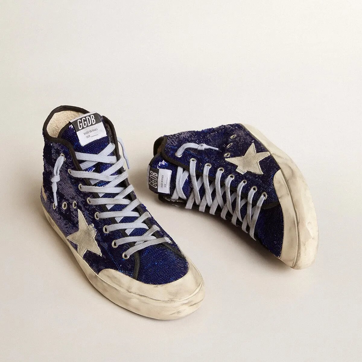 Golden Goose Francy Penstar Sneaker In Bright Blue Sequins With Ice-Gray Suede Star Golden Goose Francy Penstar Sneaker In Bright Blue Sequins With Ice-Gray Suede Star