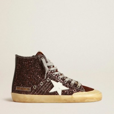 Golden Goose Francy Penstar Sneaker In Brown Glitter With White Leather Star Golden Goose Francy Penstar Sneaker In Brown Glitter With White Leather Star
