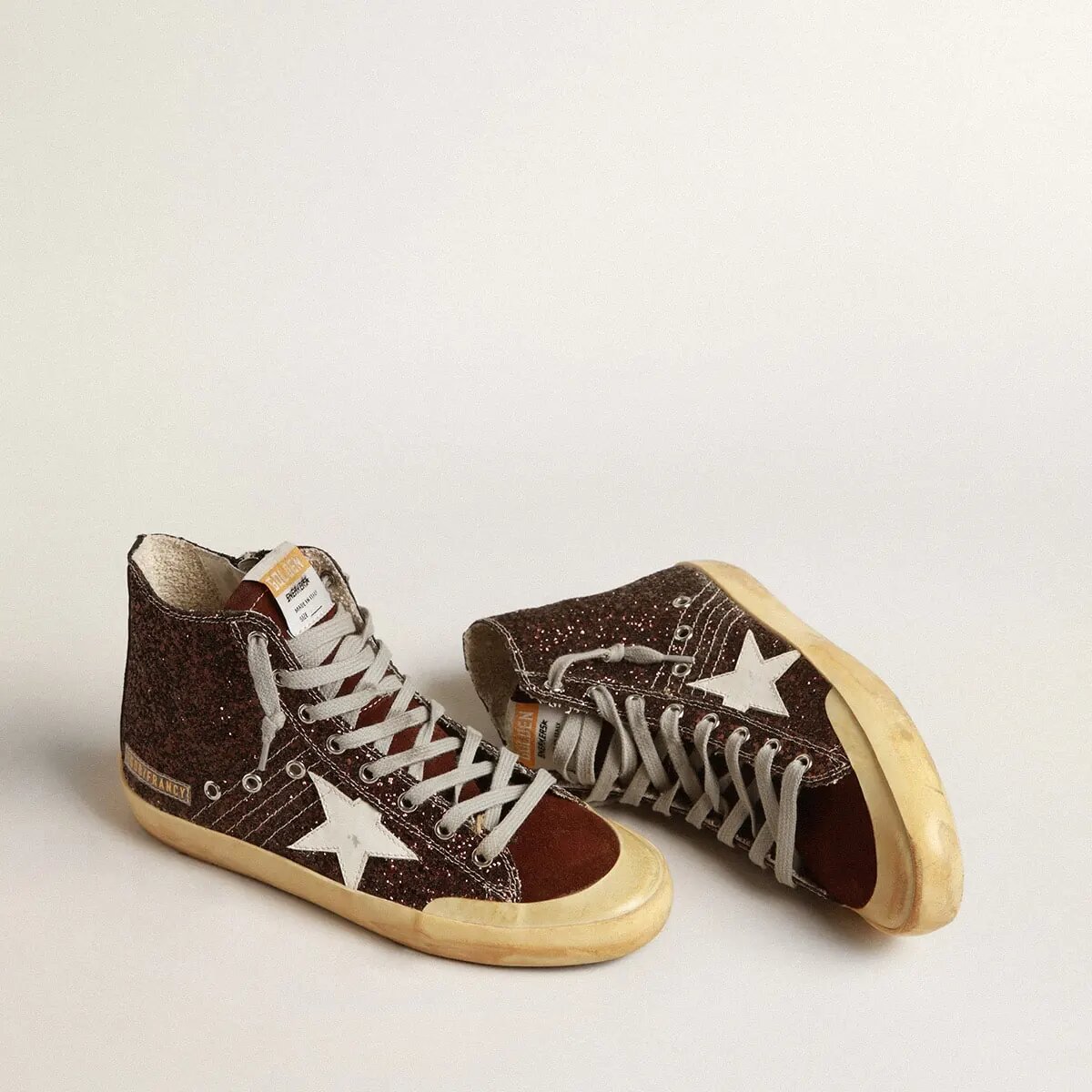 Golden Goose Francy Penstar Sneaker In Brown Glitter With White Leather Star Golden Goose Francy Penstar Sneaker In Brown Glitter With White Leather Star