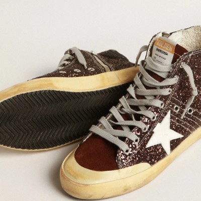 Golden Goose Francy Penstar Sneaker In Brown Glitter With White Leather Star Golden Goose Francy Penstar Sneaker In Brown Glitter With White Leather Star
