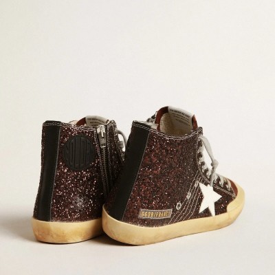Golden Goose Francy Penstar Sneaker In Brown Glitter With White Leather Star Golden Goose Francy Penstar Sneaker In Brown Glitter With White Leather Star