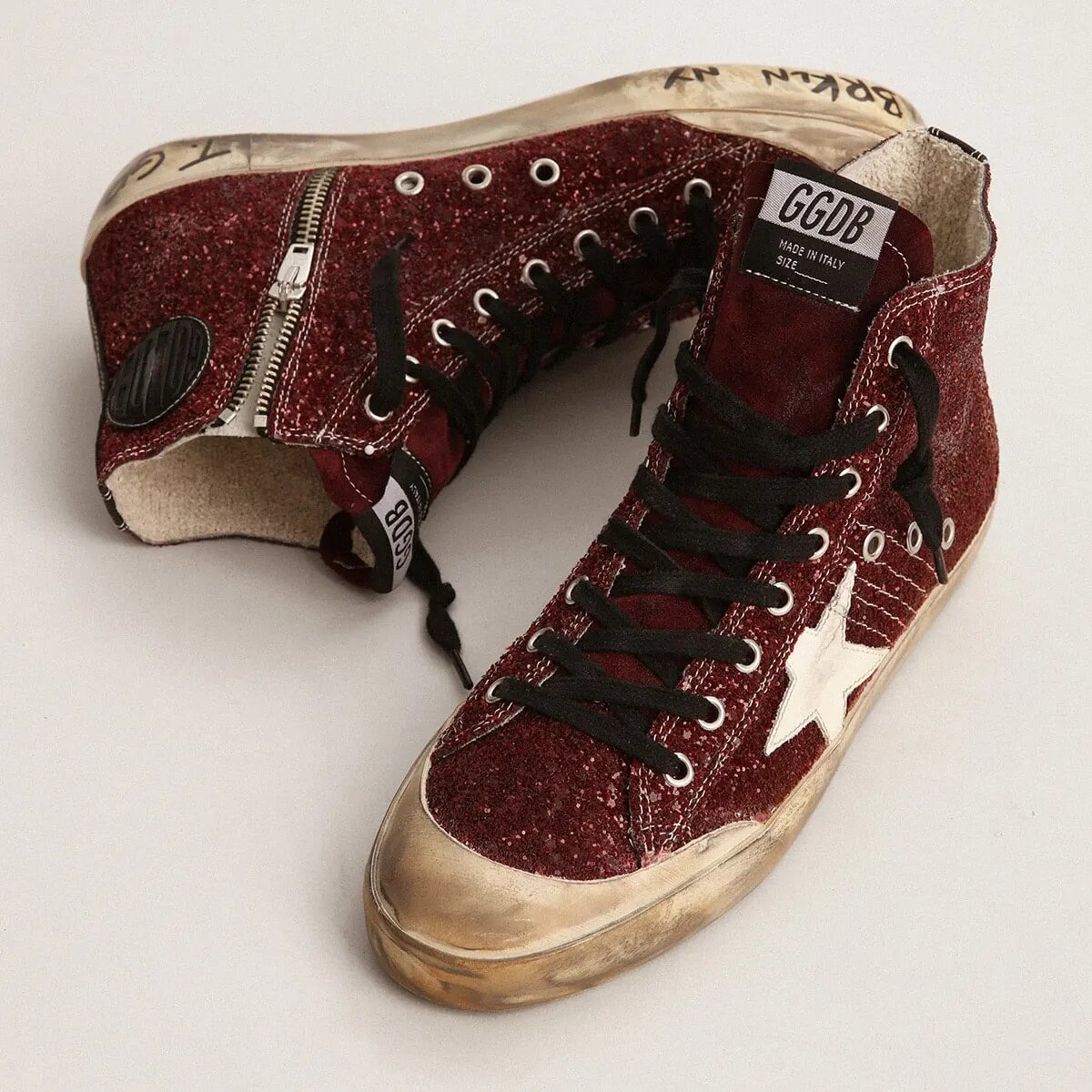 Golden Goose Francy Penstar Sneaker In Burgundy Glitter With White Leather Star Golden Goose Francy Penstar Sneaker In Burgundy Glitter With White Leather Star