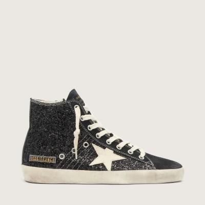 Golden Goose Francy Penstar Sneaker In Glitter With Ivory Star And Black Heel Tab Golden Goose Francy Penstar Sneaker In Glitter With Ivory Star And Black Heel Tab