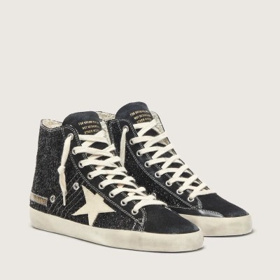 Golden Goose Francy Penstar Sneaker In Glitter With Ivory Star And Black Heel Tab