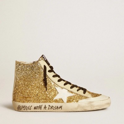 Golden Goose Francy Penstar Sneaker In Gold Glitter With White Leather Star Golden Goose Francy Penstar Sneaker In Gold Glitter With White Leather Star