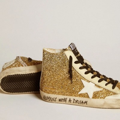 Golden Goose Francy Penstar Sneaker In Gold Glitter With White Leather Star Golden Goose Francy Penstar Sneaker In Gold Glitter With White Leather Star