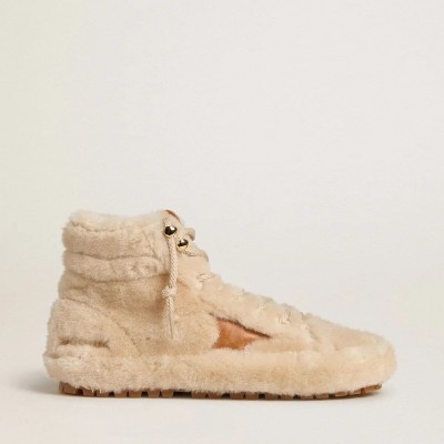Golden Goose Francy Sneaker In Beige Shearling With Brown Leather Star Golden Goose Francy Sneaker In Beige Shearling With Brown Leather Star