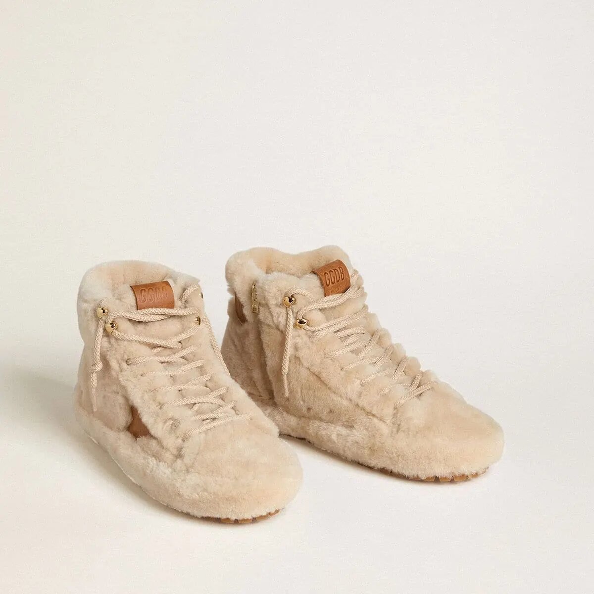 Golden Goose Francy Sneaker In Beige Shearling With Brown Leather Star Golden Goose Francy Sneaker In Beige Shearling With Brown Leather Star