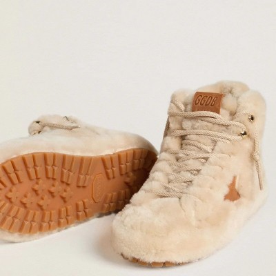 Golden Goose Francy Sneaker In Beige Shearling With Brown Leather Star Golden Goose Francy Sneaker In Beige Shearling With Brown Leather Star