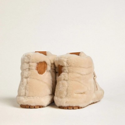 Golden Goose Francy Sneaker In Beige Shearling With Brown Leather Star Golden Goose Francy Sneaker In Beige Shearling With Brown Leather Star
