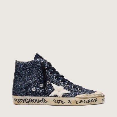 Golden Goose Francy Sneaker In Dark Blue Glitter With White Star