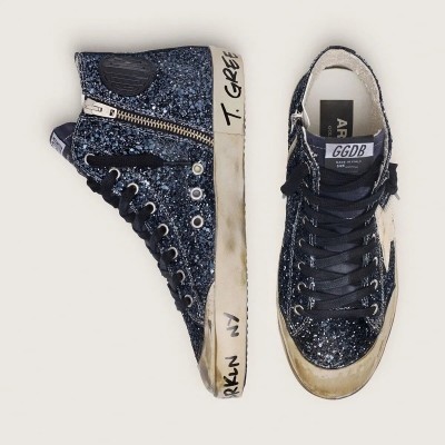 Golden Goose Francy Sneaker In Dark Blue Glitter With White Star
