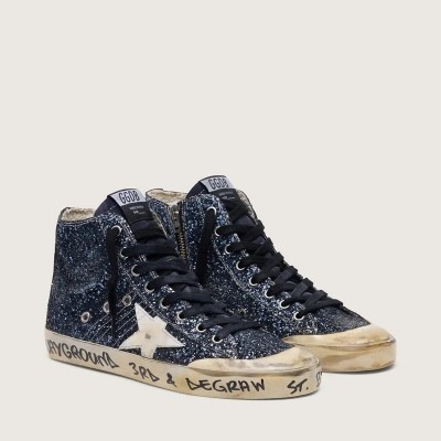 Golden Goose Francy Sneaker In Dark Blue Glitter With White Star