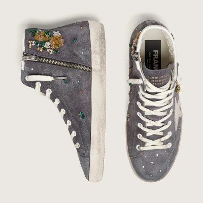 Golden Goose Francy Sneaker In Dark Gray Suede With White Star And Beads And Crystals Golden Goose Francy Sneaker In Dark Gray Suede With White Star And Beads And Crystals