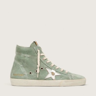 Golden Goose Francy Sneaker In Green Suede With Silver Metallic Leather Star Golden Goose Francy Sneaker In Green Suede With Silver Metallic Leather Star