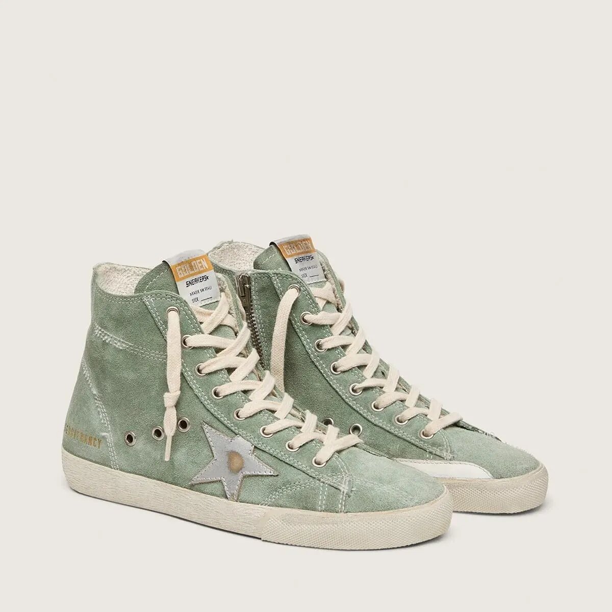 Golden Goose Francy Sneaker In Green Suede With Silver Metallic Leather Star Golden Goose Francy Sneaker In Green Suede With Silver Metallic Leather Star