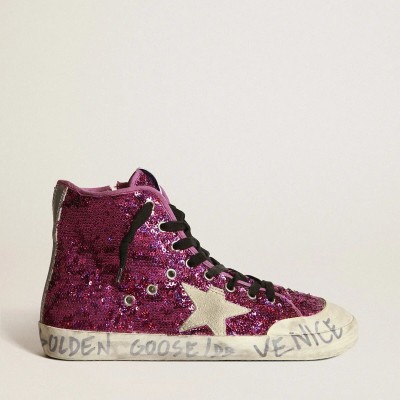 Golden Goose Francy Sneakers With Sequins And Handwritten Lettering On The Outsole Golden Goose Francy Sneakers With Sequins And Handwritten Lettering On The Outsole