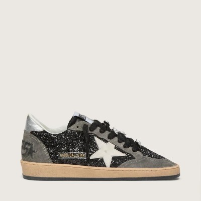Golden Goose Gray And Black Ball Star Ltd Sneaker In Glitter With Skins Golden Goose Gray And Black Ball Star Ltd Sneaker In Glitter With Skins